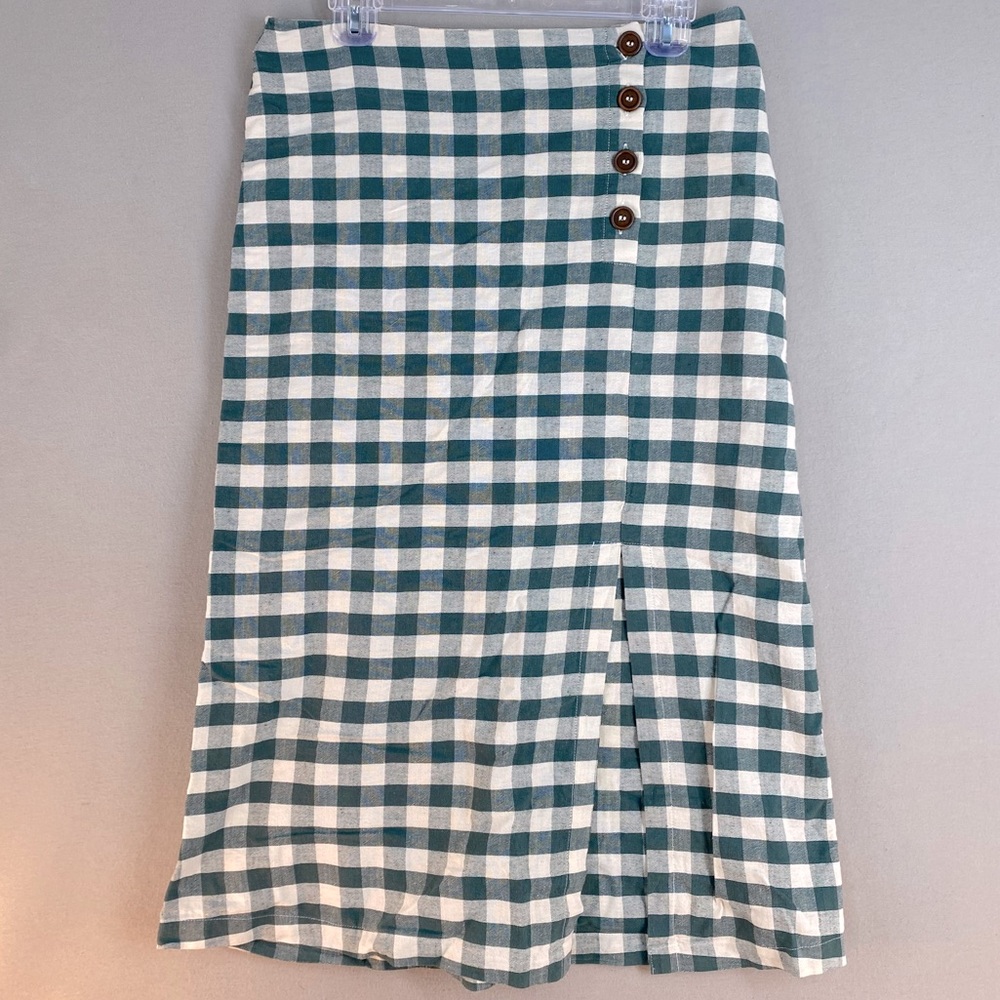 MNG SKIRT GINGHAM PLAID LARGE SLIT COTTON LINEN MIDI Taylor Swift folklore
